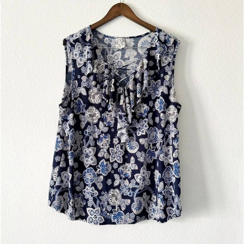 Paisley Top Floral Cross Neck Ruffle Plus Size 3X Naif Summer Spring Sleeveless